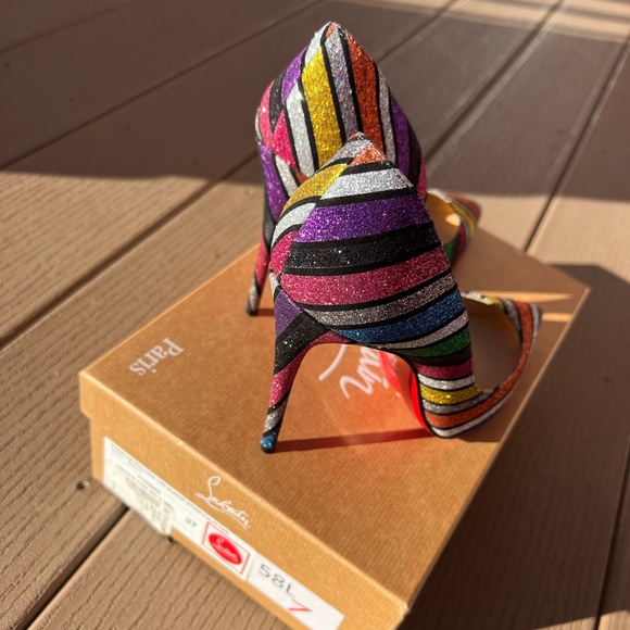 Christian Louboutin Pigalle Follies 100 suede stripy glitter multi color pump - Picture 4 of 7